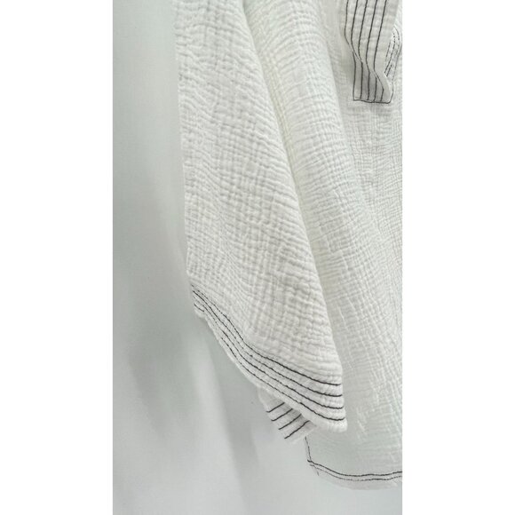 Simple Suzanne Betro Tunic Sz L Stitch Notch Neck Tunic White Stitch Trim Gauzy - Picture 4 of 16
